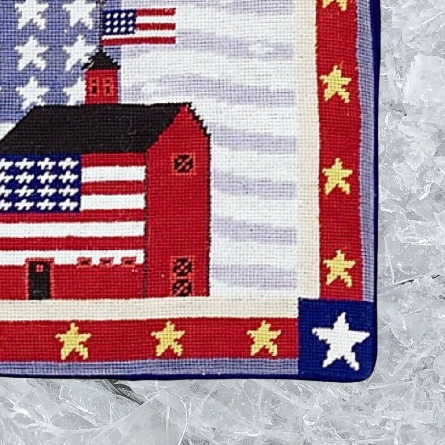 Handmade Wool Needlepoint Pillow Cover - Decorative Throw Cushion Cover - Vintage Floral Embroidery Design red house gold stars around