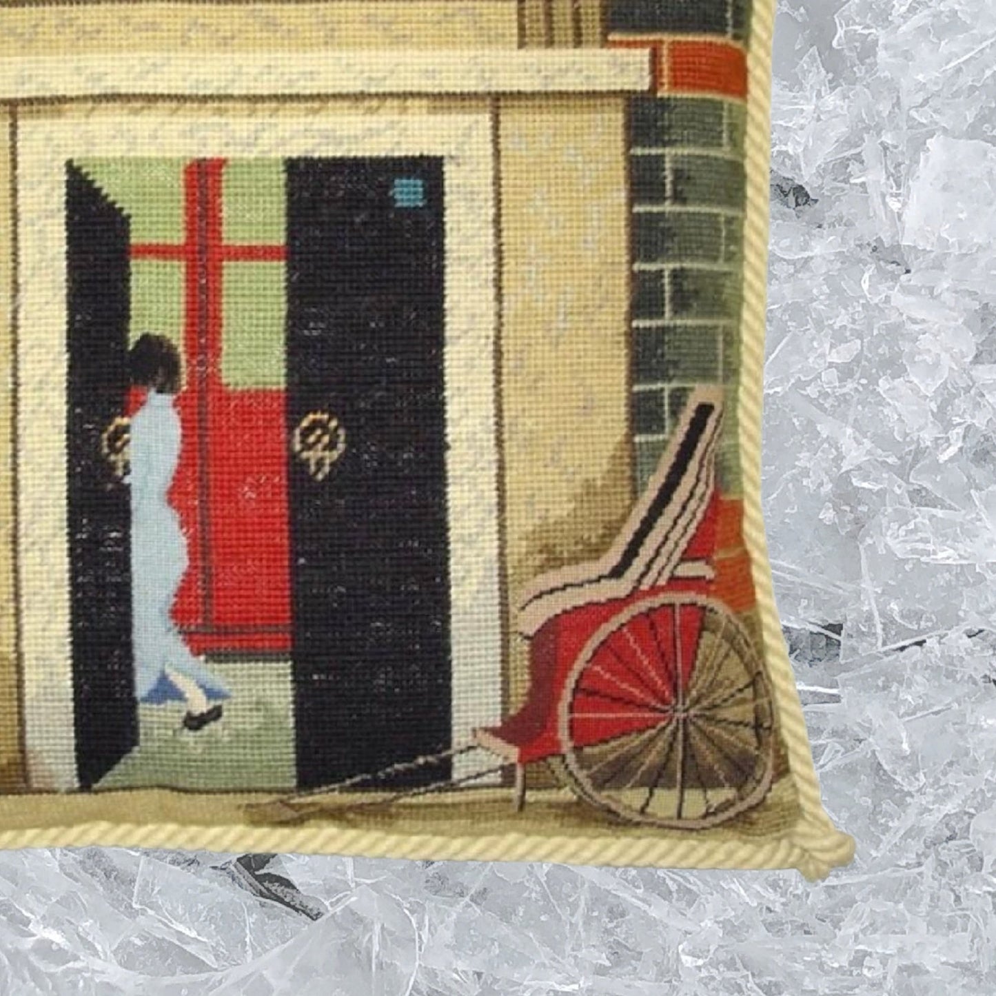 Handmade Wool Needlepoint Pillow Cover - Decorative Throw Cushion Cover - Vintage Floral Embroidery Design  Shanghai ShiKuMen with cording II