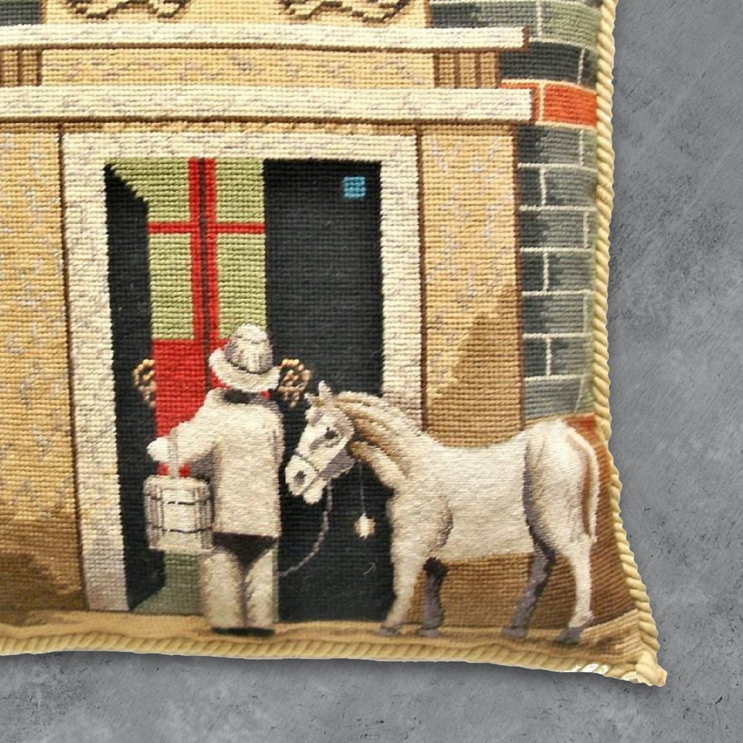 Handmade Wool Needlepoint Pillow Cover - Decorative Throw Cushion Cover - Vintage Floral Embroidery Design  Shanghai ShikuMen with cording III