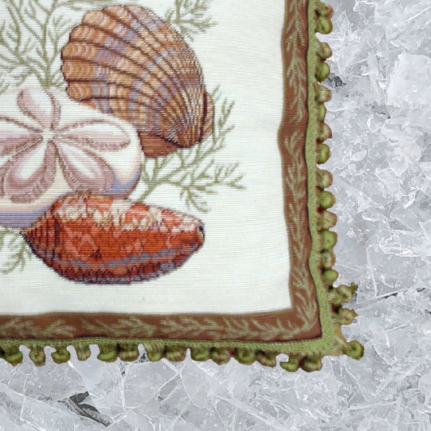 Handmade Wool Needlepoint Pillow Cover - Decorative Throw Cushion Cover - Vintage Floral Embroidery Design  Wendy Russells shell -4 with tassel