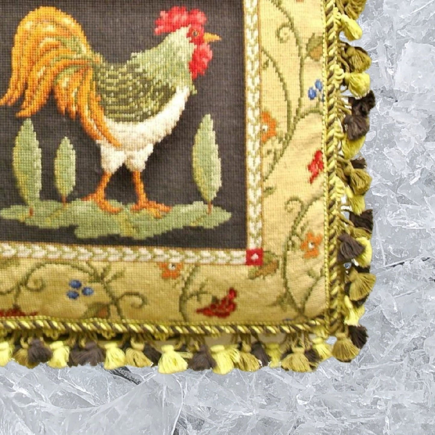 Handmade Wool Needlepoint Pillow Cover - Decorative Throw Cushion Cover - Vintage Floral Embroidery Design Sudi McCollums design I