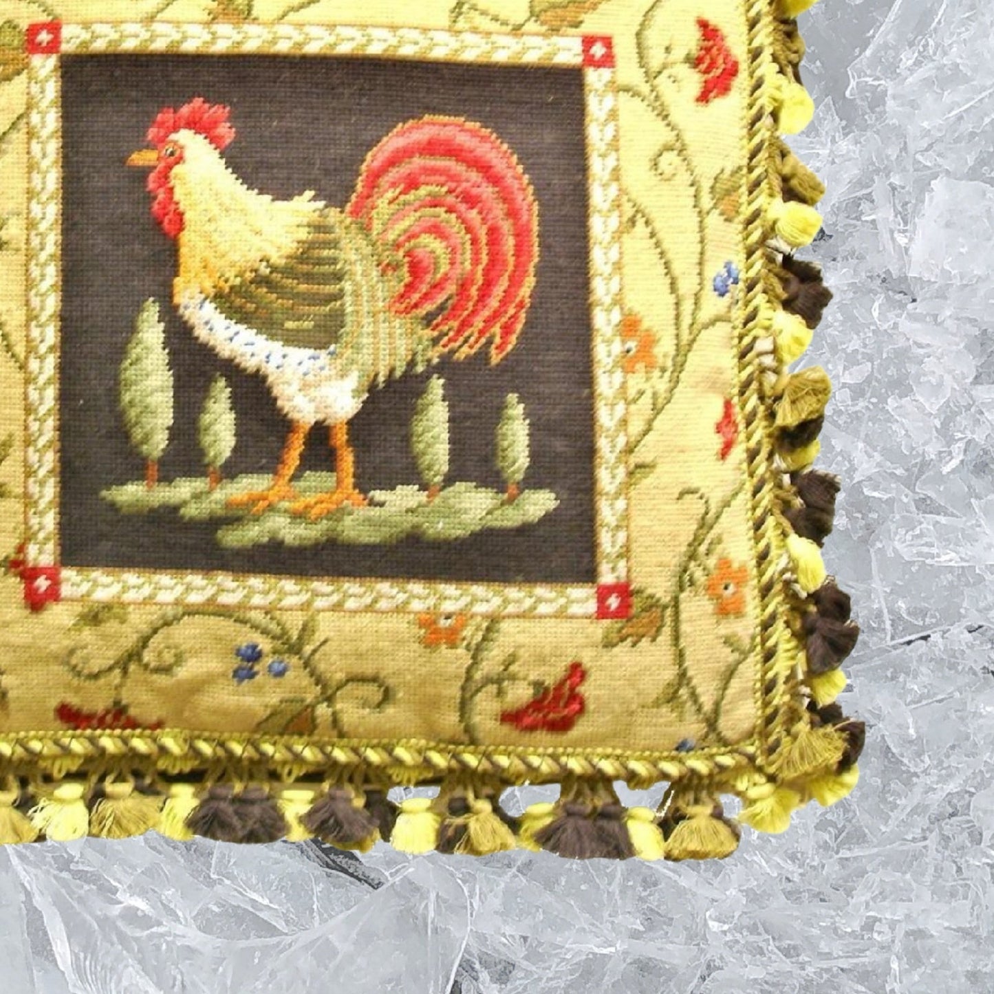 Handmade Wool Needlepoint Pillow Cover - Decorative Throw Cushion Cover - Vintage Floral Embroidery Design Sudi McCollums design II