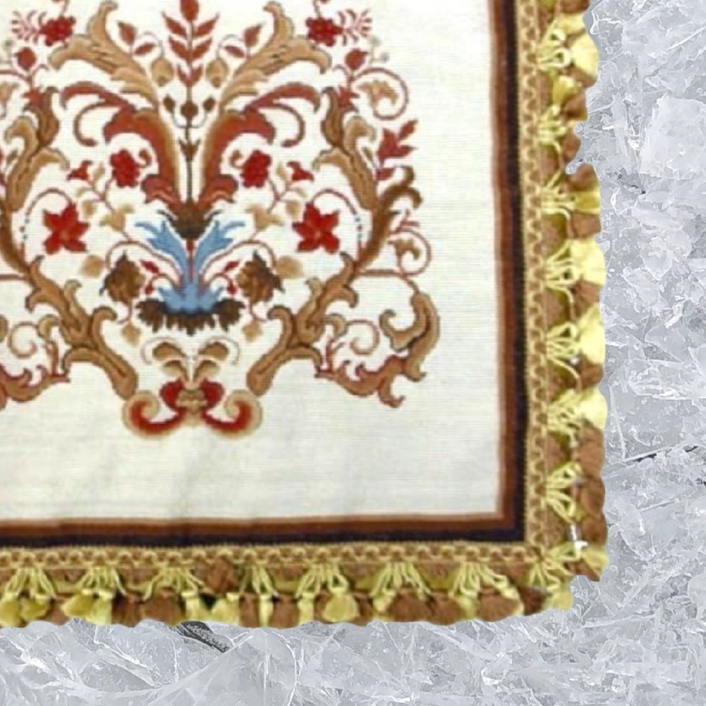 Handmade Wool Needlepoint Pillow Cover - Decorative Throw Cushion Cover - Vintage Floral Embroidery Design  floral with tassel