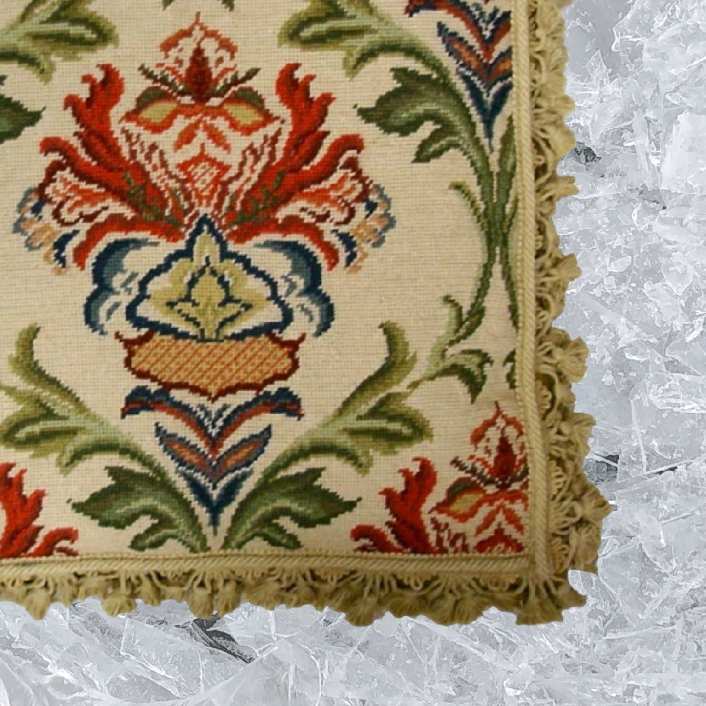 Handmade Wool Needlepoint Pillow Cover - Decorative Throw Cushion Cover - Vintage Floral Embroidery Design William Morris Design with nature tassels