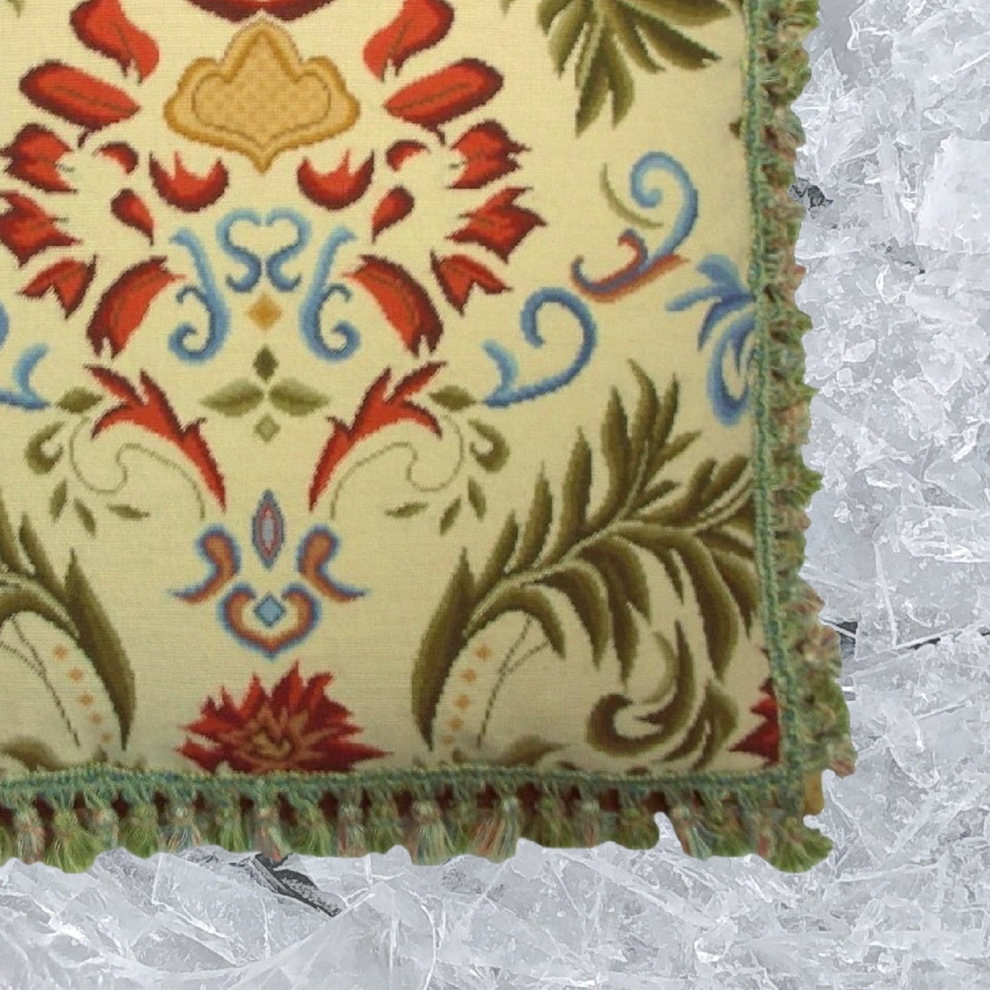 Handmade Wool Needlepoint Pillow Cover - Decorative Throw Cushion Cover - Vintage Floral Embroidery Design  red tulip green leaves with tassels