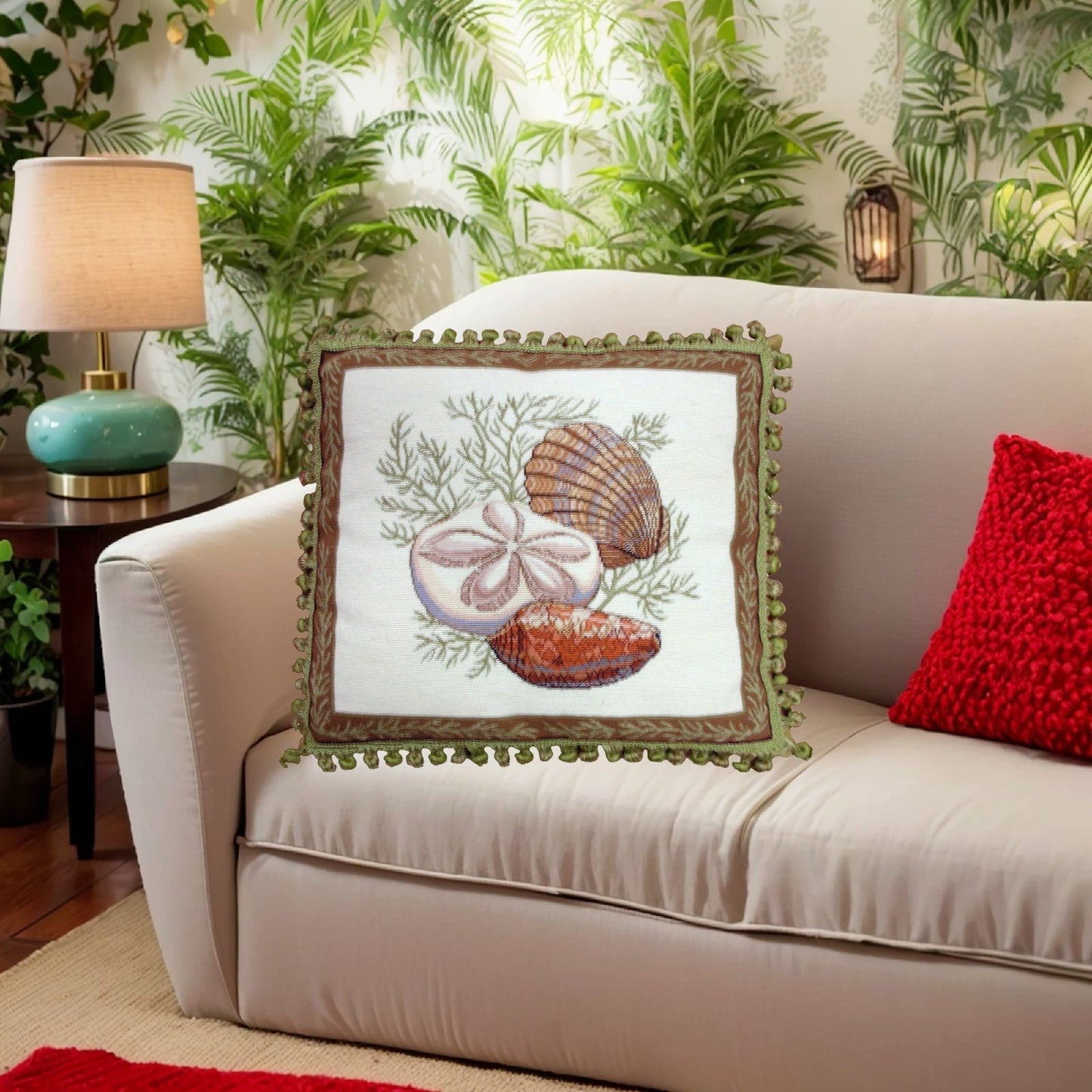 Handmade Wool Needlepoint Pillow Cover - Decorative Throw Cushion Cover - Vintage Floral Embroidery Design  Wendy Russells shell -4 with tassel