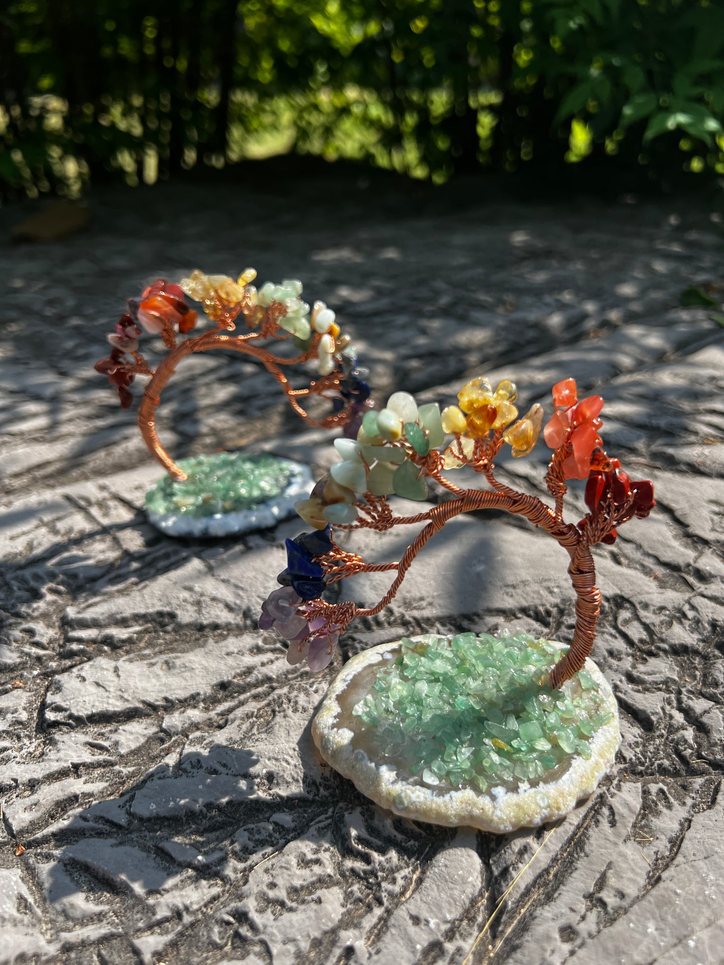 Chakra Crystal Tree Set of 2 : Gemstone Bonsai for Meditation Decor