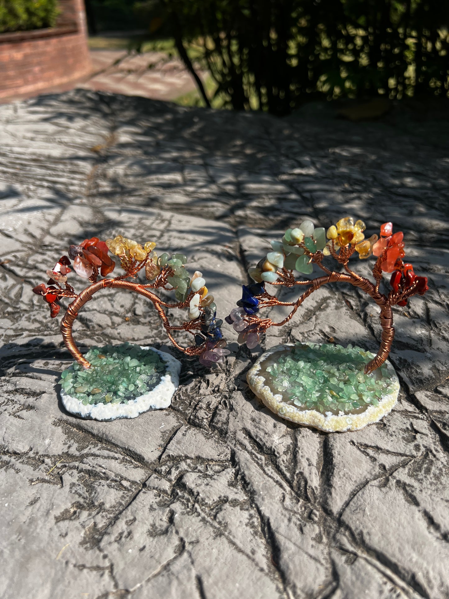 Chakra Crystal Tree Set of 2 : Gemstone Bonsai for Meditation Decor