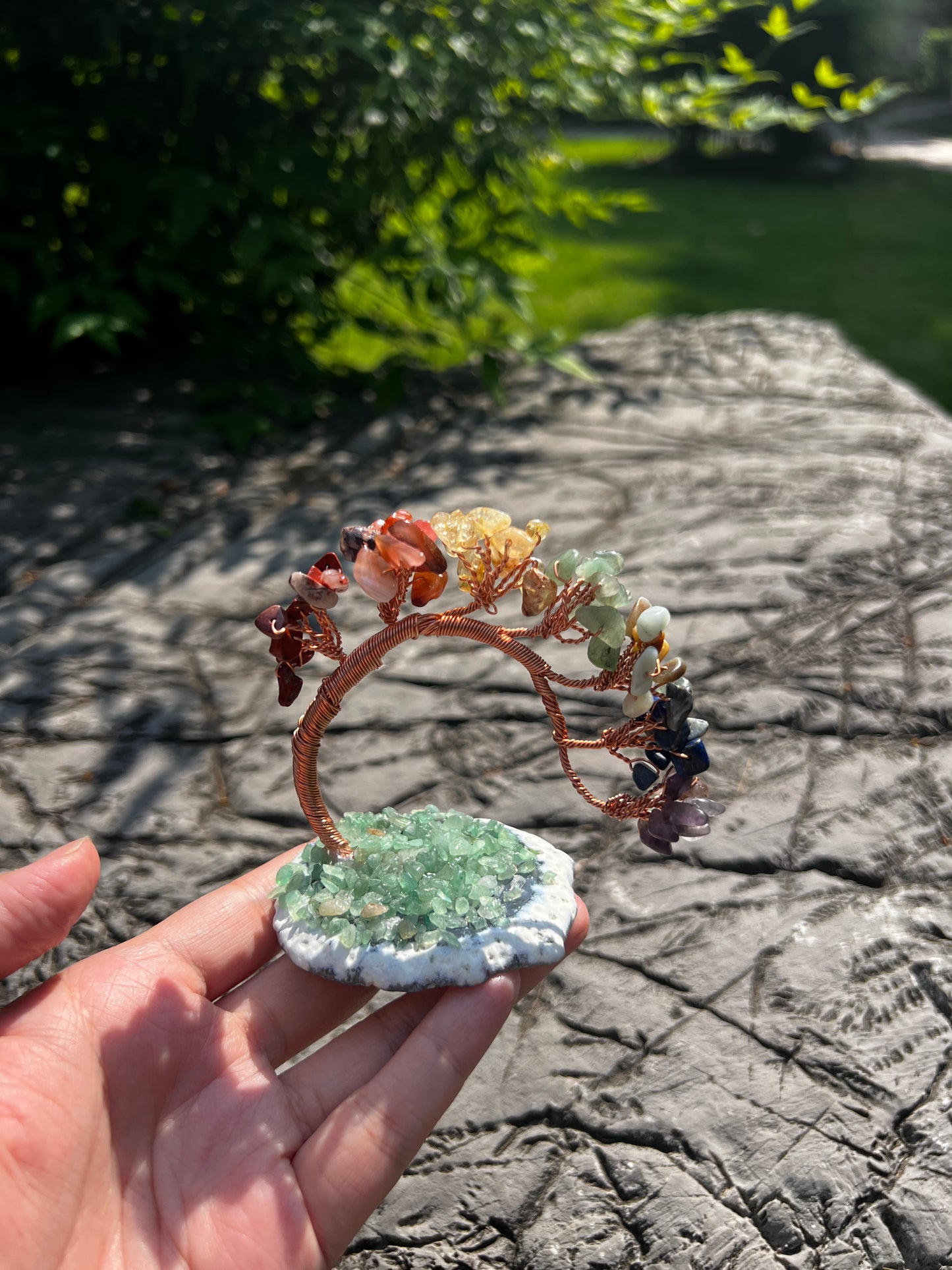 Chakra Crystal Tree Set of 2 : Gemstone Bonsai for Meditation Decor