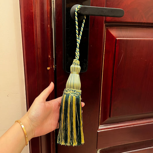 1 Pack Green & Gold Decorative Tassel, 15 in – Single Hanging Tassel for Curtains, Door Handles, Wall Décor & European-Style Home Decoration E9670_C