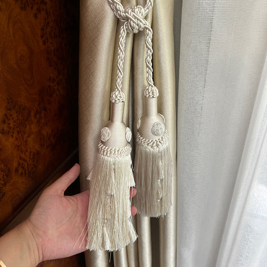 2 Pack Luxury Double Tassel Curtain Tieback, 23.62 in Total Length – Handcrafted Decorative Rope Holdback for Drapes and Home Décor  E3558