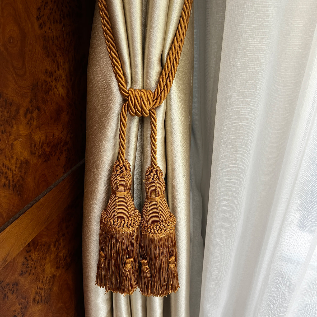 2 Pack Luxury Double Tassel Curtain Tieback, 27 in Total Length – Handcrafted Decorative Rope Holdback for Drapes, Curtains, and Home Décor E97187