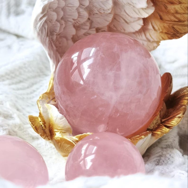 3-Inch Rose Quartz Crystal Ball – Natural Pink Quartz Sphere for Love & Healing, Feng Shui Decor, Meditation Altar Crystal