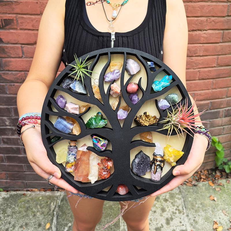Tree of Life Crystal Shelf - Wooden Crystal Display Shelf for Healing Crystals, Spiritual Decor, Boho Decor, Witchy Room Decor