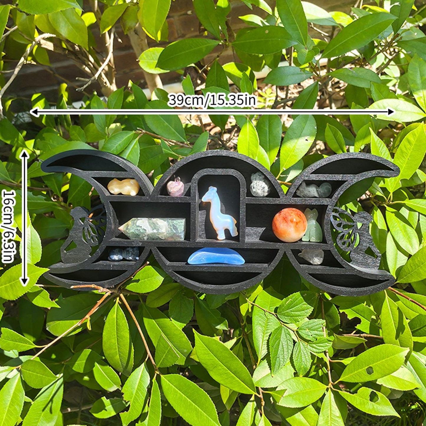 Triple Moon Shelf with Fairy Design - Crystal Display Shelf for Healing Crystals, Moon Decor, Witchy Room Decor, Spiritual Decor, Boho Decor