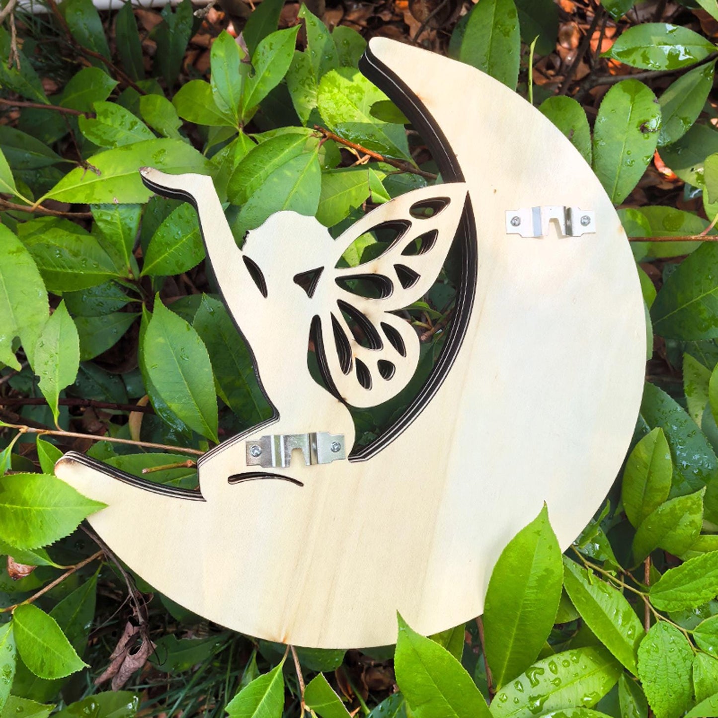 Moon Fairy Crystal Shelf – Wooden Crystal Display Stand with Fairy Design, Chakra Rock Display, Decorative Witchy Room Decor