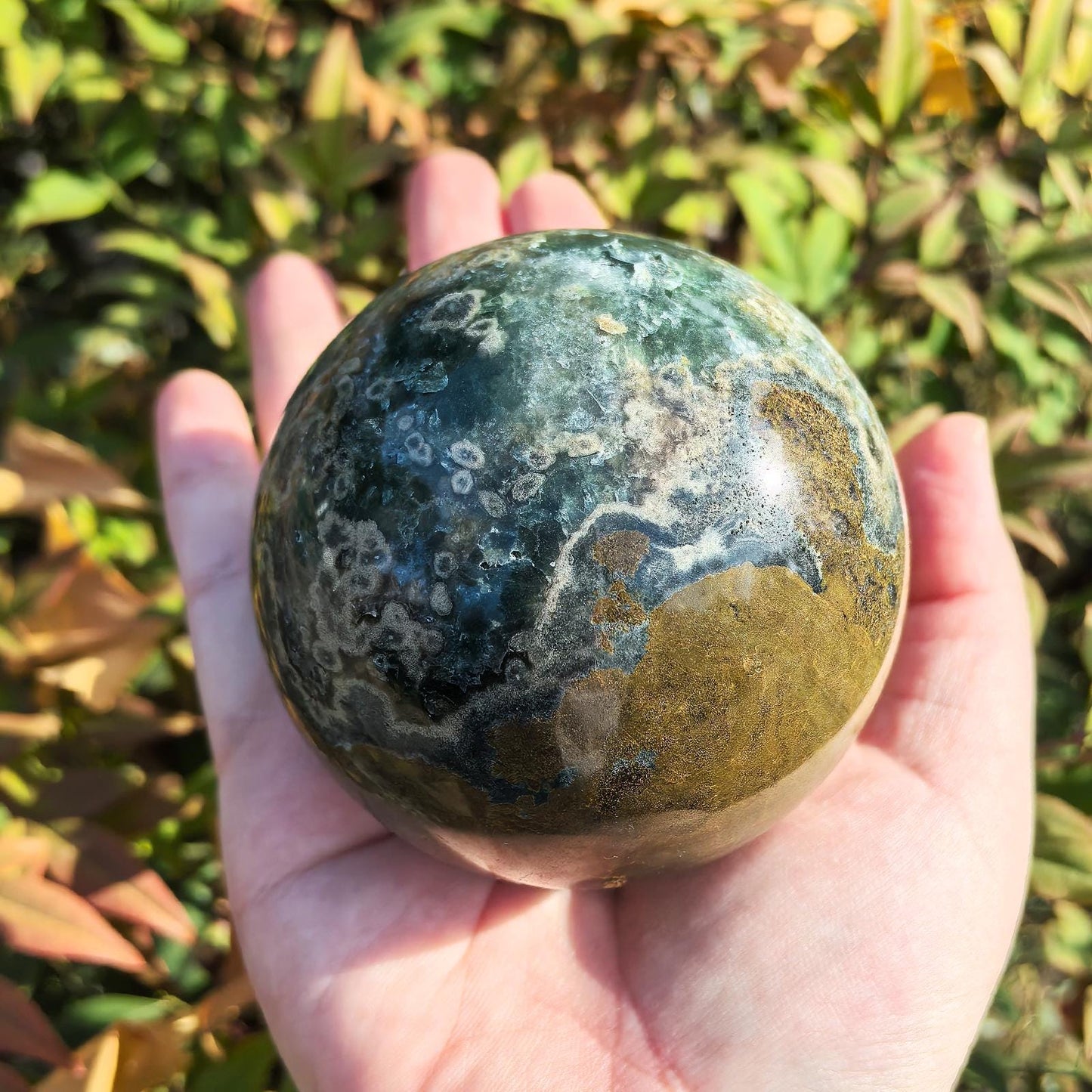3-Inch Ocean Jasper Crystal Ball - Hand-Polished Gemstone Sphere | Natural Energy Healing & Feng Shui Décor | Unique Home Decoration Gift