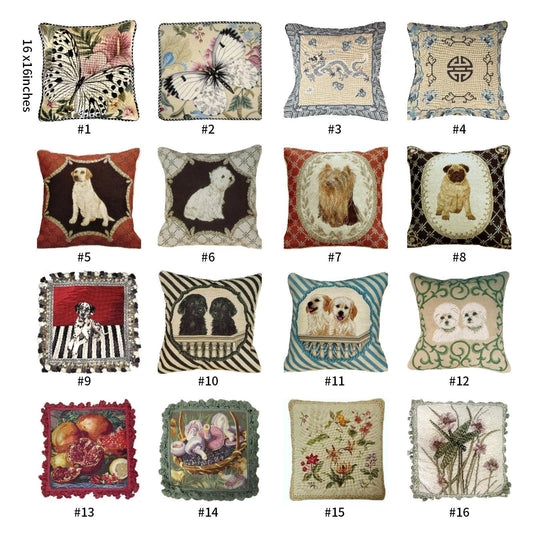 Handmade Wool Needlepoint Pillow Cover - Decorative Throw Cushion Cover - Vintage Floral Embroidery Design - 16x16  Pillow Cover