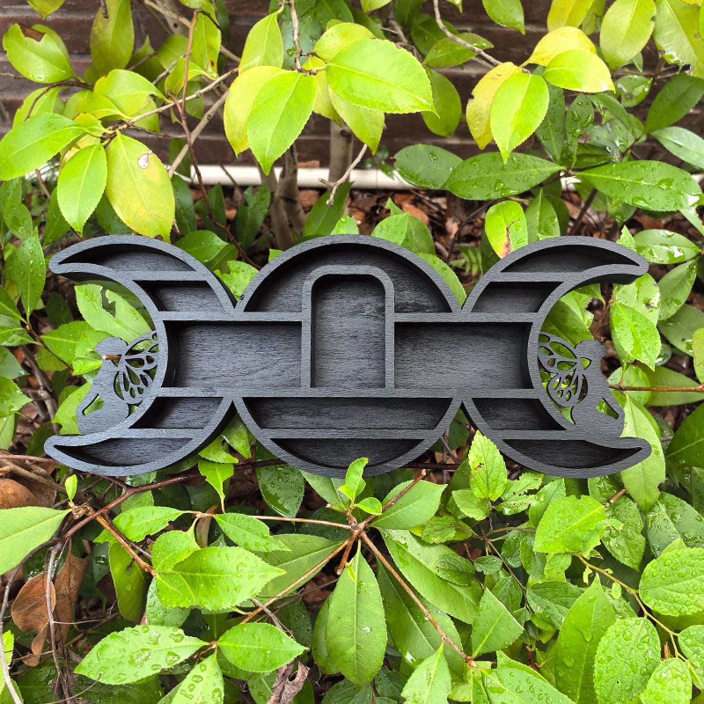 Triple Moon Shelf with Fairy Design - Crystal Display Shelf for Healing Crystals, Moon Decor, Witchy Room Decor, Spiritual Decor, Boho Decor