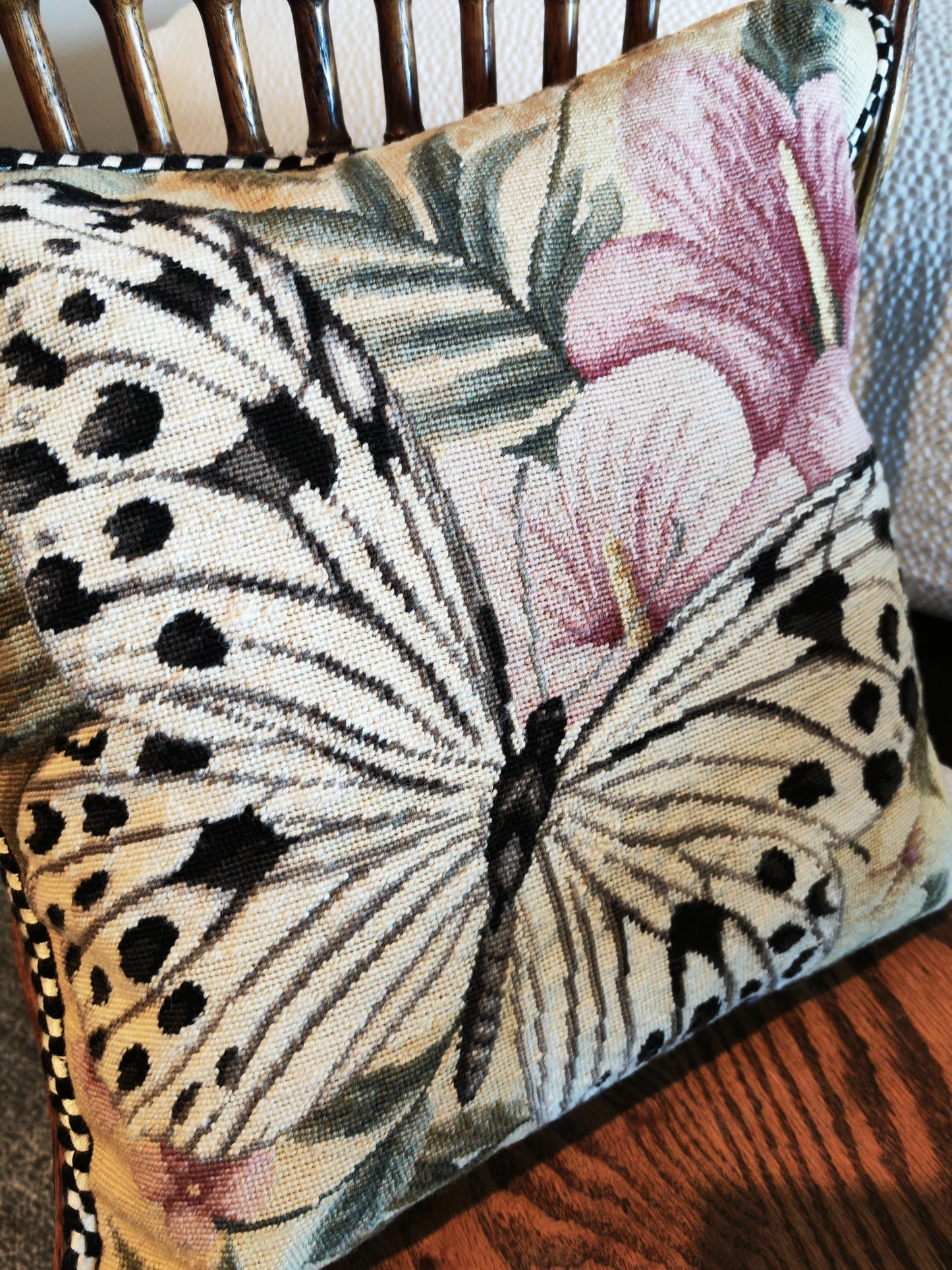 Handmade Wool Needlepoint Pillow Cover - Decorative Throw Cushion Cover - Vintage Floral Embroidery Design - 16x16  Pillow Cover