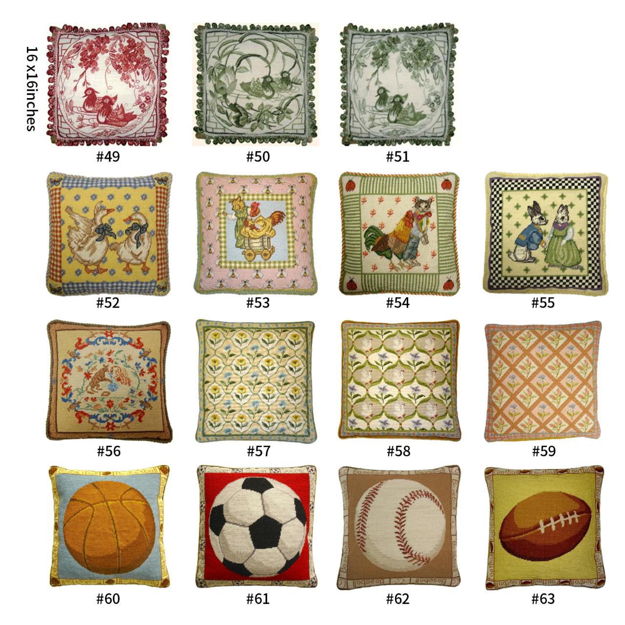 Handmade Wool Needlepoint Pillow Cover - Decorative Throw Cushion Cover - Vintage Floral Embroidery Design - 16x16  Pillow Cover