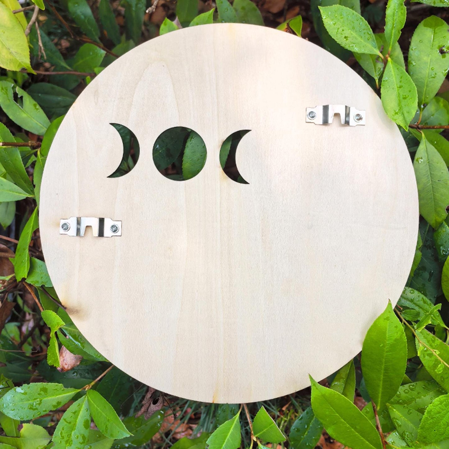 Triple Moon Crystal Shelf – Wooden Celestial Display, Moon Phase Altar Shelf, Witchy Room Decor, Gothic Spiritual Storage, Boho Wall Art